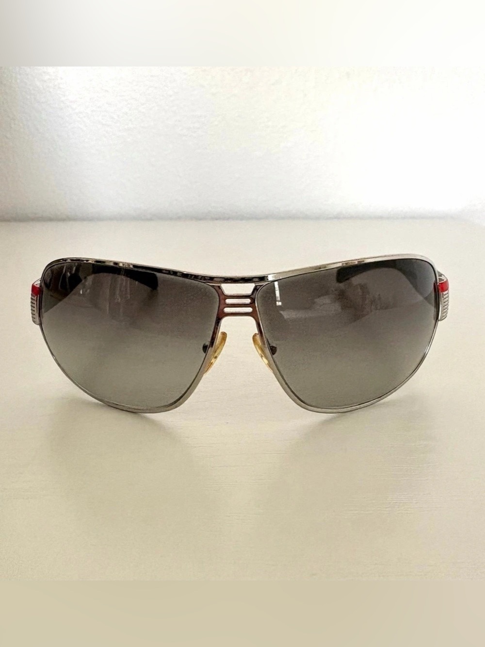 VTG Prada Linea Rossa SPS 50H Wrap Sunglasses Original Case Silver/Gray Y2K EUC